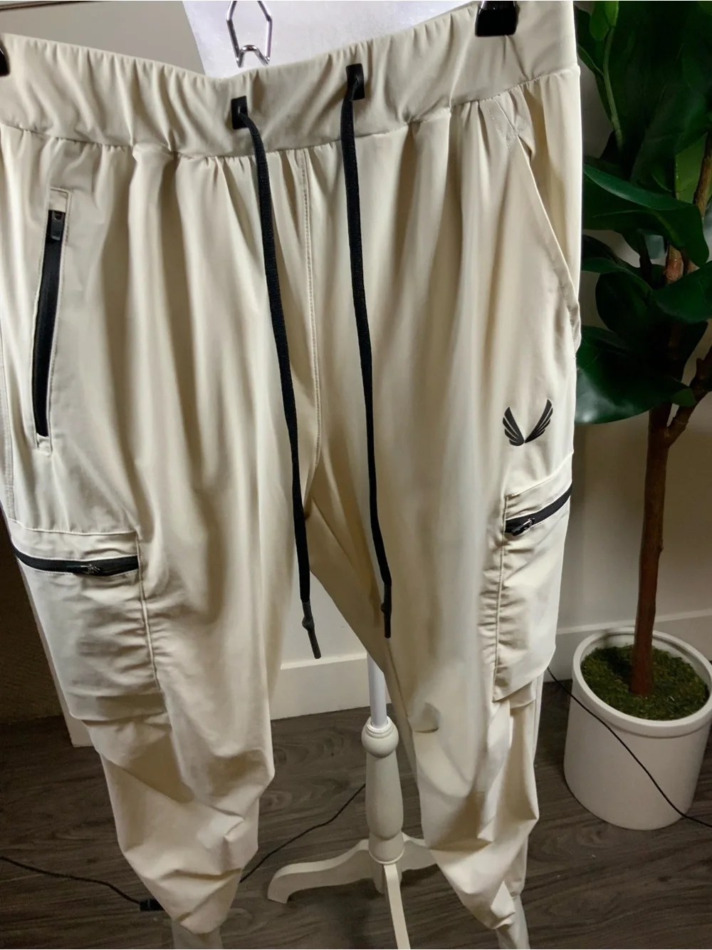ASRV Cream Cargo Joggers with Black Accents